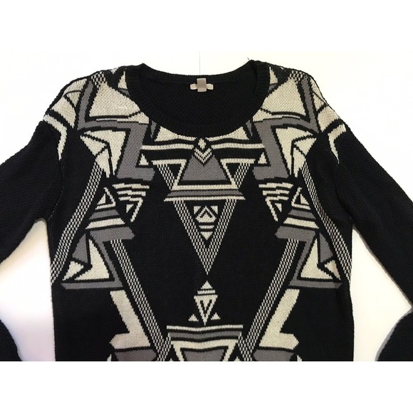 Ecote Womens Geometric Pattern Oversize Pullover Sweater Black Gray Small S - Picture 4 of 12